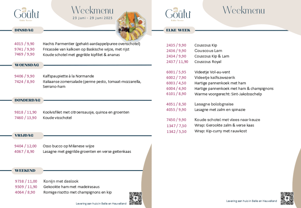 Weekmenu 23 - 29 juni 2025