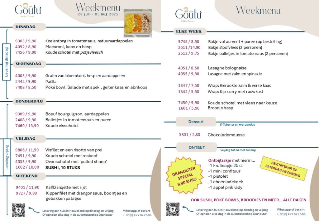 Weekmenu Goûtu van 28 juli tot en met 3 augustus 2025